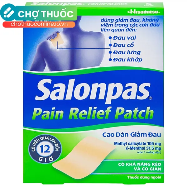 Cao dán Salonpas Pain Relief Patch giúp giảm đau, kháng viêm (5 miếng)