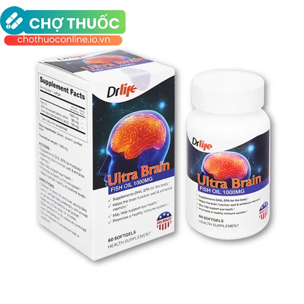 Drlife Ultra Brain tăng cường trí nhớ, hỗ trợ sức khỏe tim mạch, thị lực - Hộp 60 viên