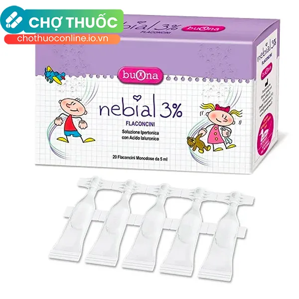 Dung Dịch Muối Ưu Trương Nhỏ Mũi Buona Nebial 3% Giảm Khô Mũi, Chống Sung Huyết Mũi (Hộp 20 Ống)