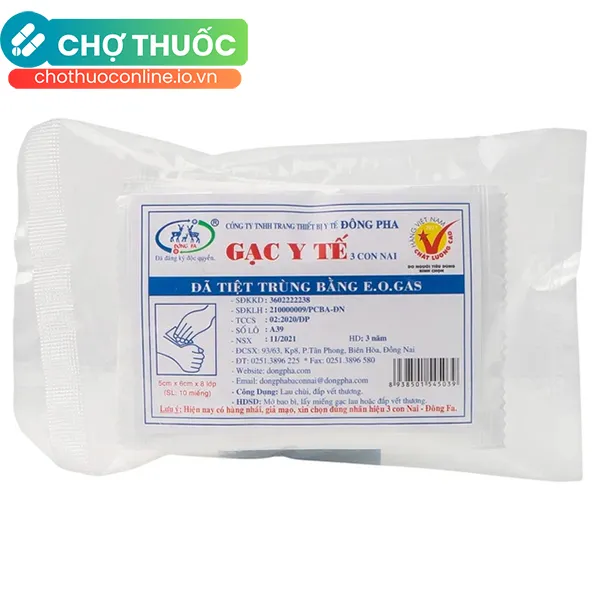 Gạc y tế tiệt trùng 3 Con Nai 5x6 thấm hút cao, sơ cứu vết thương nhỏ, thấm máu và dịch tiết (Gói 10 miếng)