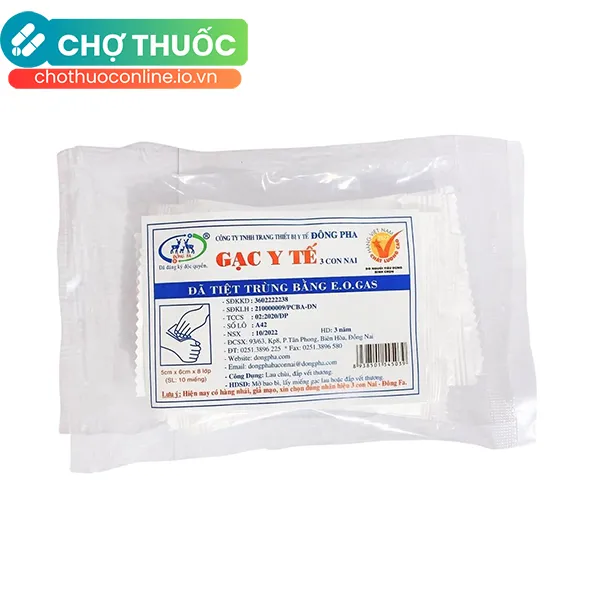 Gạc y tế tiệt trùng 3 Con Nai 8x9 thấm hút cao, sơ cứu vết thương nhỏ, thấm máu và dịch tiết (Gói 10 miếng)