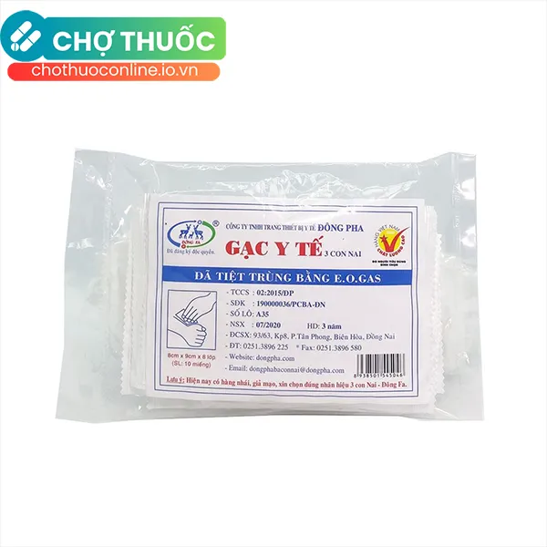 Gạc y tế tiệt trùng Đông Pha 8cm x 9cm (10 miếng)