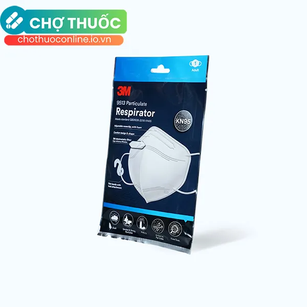 Khẩu trang 3M tiêu chuẩn KN95 màu trắng bảo vệ khỏi bụi mịn và hạt tiểu phân gây hại trong không khí (Gói 3 cái)