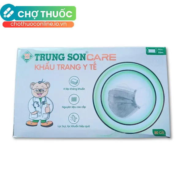 Khẩu trang y tế Trung Sơn 4 lớp màu xám (Hộp 50 cái)