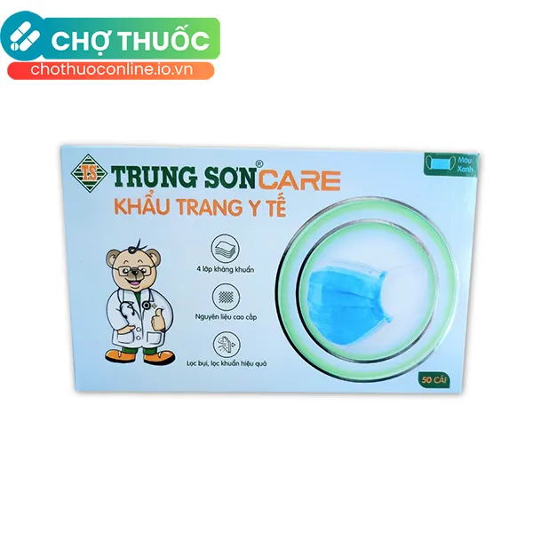 Khẩu trang y tế Trung Sơn 4 lớp màu xanh (Hộp 50 cái)