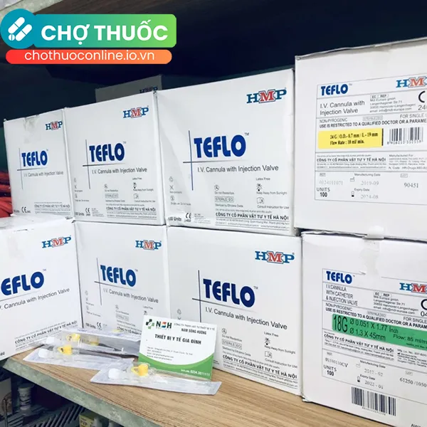 Kim luồn Teflo 22 hỗ trợ truyền dịch, nước hoặc thuốc vào tĩnh mạch (hộp 100 cây)