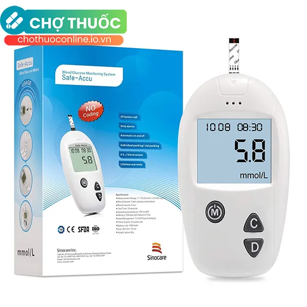 Máy đo đường huyết Sinocare Safe-Accu giúp đo đường huyết một cách an toàn, nhanh chóng, chính xác