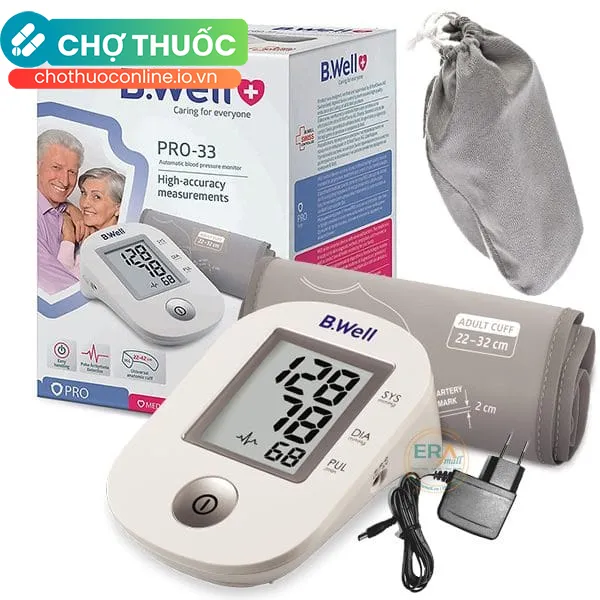 Máy đo huyết áp bắp tay BWELL PRO-33 hỗ trợ đo huyết áp và nhịp tim (1 cái)
