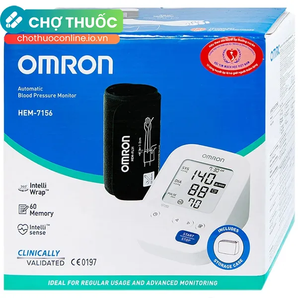 Máy đo huyết áp bắp tay tự động Omron HEM-7156 đo ở bắp tay, lưu 60 kết quả đo kèm ngày giờ