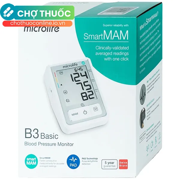 Máy đo huyết áp tự động Microlife B3 Basic hỗ trợ đo huyết áp