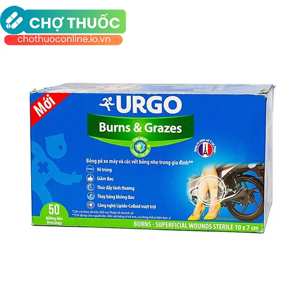 Miếng dán Urgo Burns & Grazes hỗ trợ dán bỏng và các vết thương bề mặt (10cm x 7cm) 50 miếng
