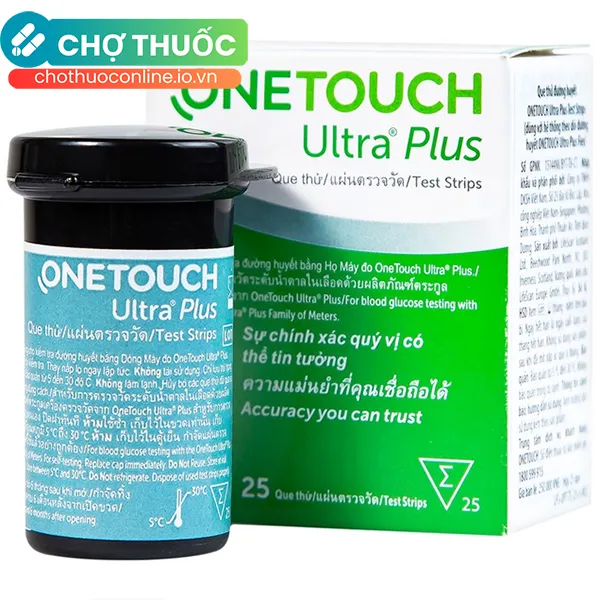 Que thử đường huyết Onetouch Ultra Plus Test Strips dùng để đo chỉ số đường huyết người bệnh tiểu đường (25 cây)