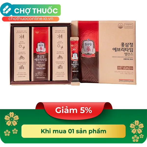 Thực phẩm bảo vệ sức khỏe Korean Red Ginseng Extract Everytime Balance (Tinh chất hồng sâm pha sẵn) - Hộp 30 gói