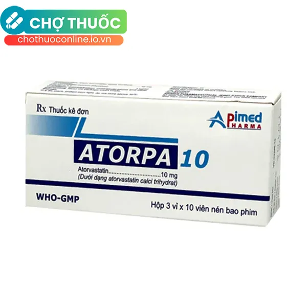 Thuốc Atopra 10 giảm cholesterol máu và phòng ngừa biến cố tim mạch (3 vỉ x 10 viên)