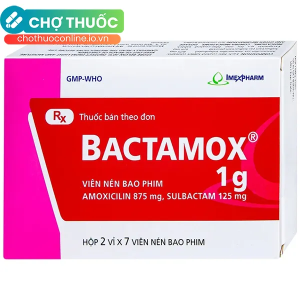 Thuốc Bactamox 1g hỗ trợ điều trị nhiễm khuẩn tai mũi họng (2 vỉ x 7 viên)