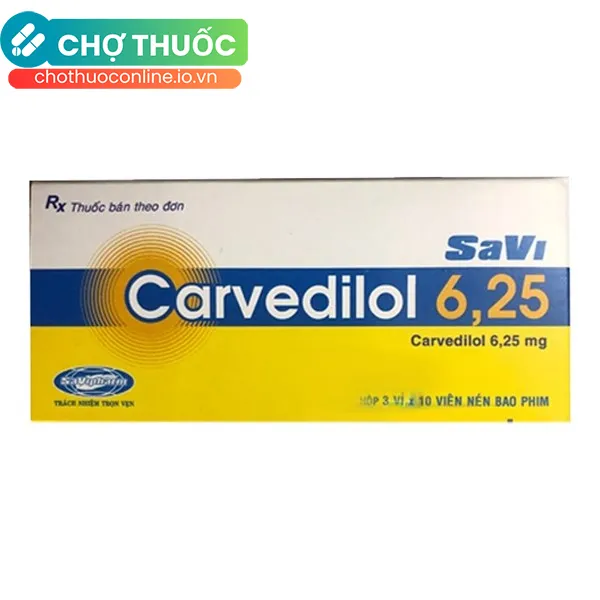 Thuốc Carvedilol 6.25 Savi điều trị tăng huyết áp, suy tim sung huyết (3 vỉ x 10 viên)