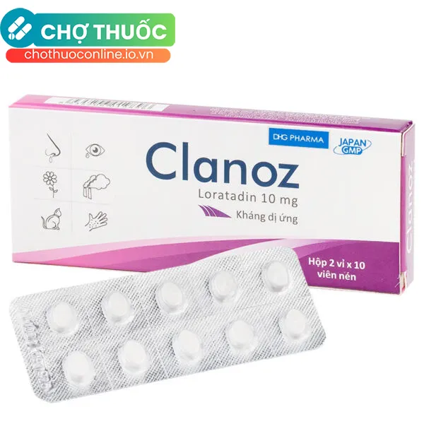 Thuốc Clanoz 10mg điều trị các triệu chứng liên quan đến viêm mũi dị ứng (2 vỉ x 10 viên)