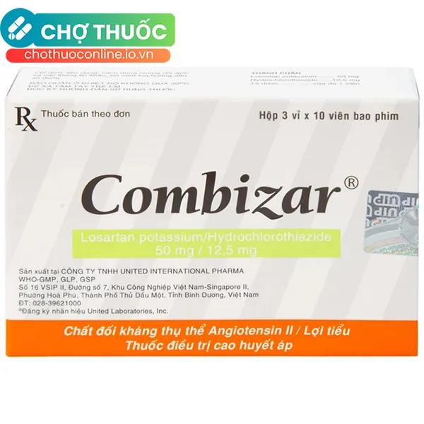 Thuốc Combizar 5/12,5 mg điều trị cao huyết áp (3 vỉ x 10 viên)