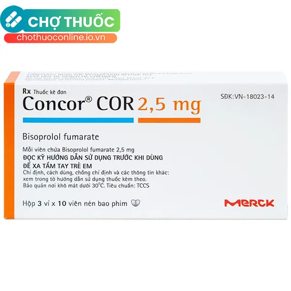 Thuốc Concor 2.5mg trị bệnh suy tim mạn tính ổn định (3 vỉ x 10 viên)