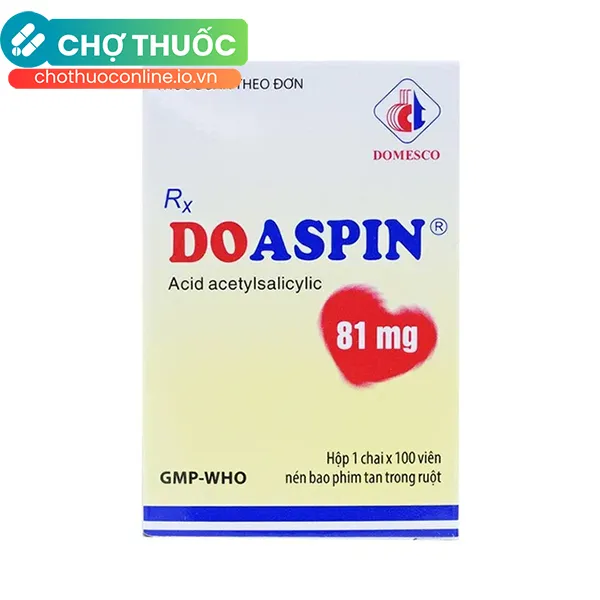 Thuốc Doaspin 81mg Domesco dự phòng huyết khối tim mạch và mạch não (100 viên)