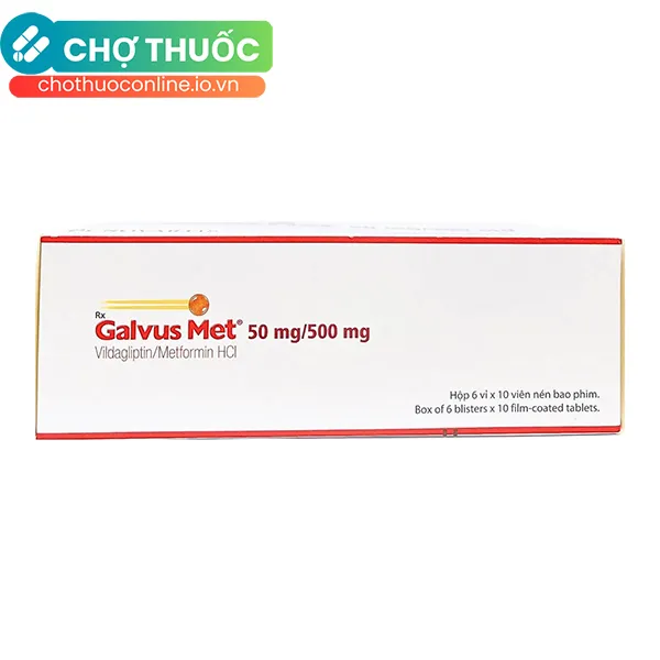 Thuốc Galvus Met 50mg/500mg Novartis hỗ trợ điều trị đái tháo đường tuýp 2 (6 vỉ x 10 viên)