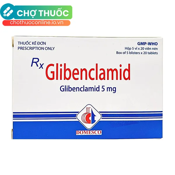 Thuốc Glibenclamid điều trị đái tháo đường type 2 (hộp 5 vỉ x 20 viên)