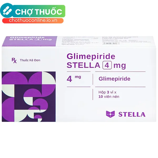 Thuốc Glimepiride Stella 4mg hỗ trợ điều trị đái tháo đường tuýp 2 (3 vỉ x 10 viên)