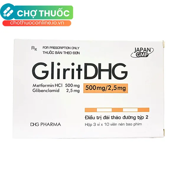 Thuốc Glirit 500mg/2,5mg hỗ trợ điều trị đái tháo đường tuýp 2 (Hộp 30 viên)