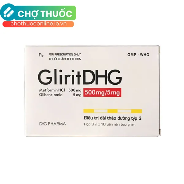 Thuốc GLIRITDHG 500/5 điều trị tiểu đường (3 vỉ x 10 viên)
