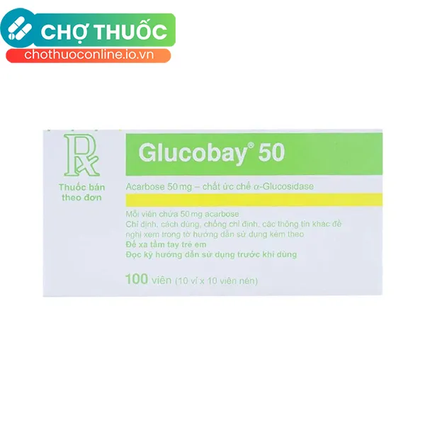 Thuốc Glucobay 50 điều trị kết hợp chế độ ăn kiêng cho bệnh nhân đái tháo đường (10 vỉ x 10 viên)