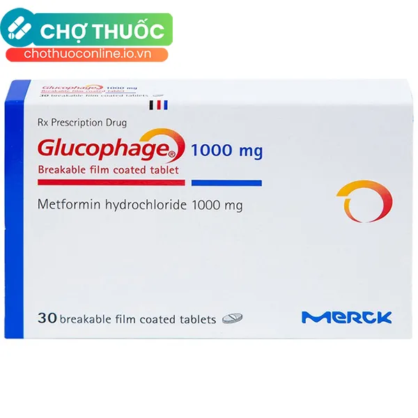 Thuốc Glucophage 1000mg Merck điều trị đái tháo đường type 2 (30 viên)