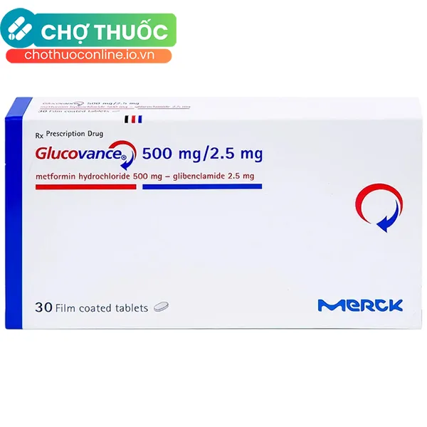 Thuốc Glucovance 500mg/2.5 mg điều trị tiểu đường tuýp 2 (2 vỉ x 15 viên)