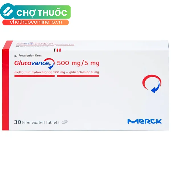 Thuốc Glucovance 500mg/5mg Merck điều trị tiểu đường tuýp 2 (2 vỉ x 15 viên)