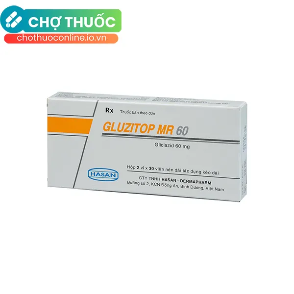 Thuốc Gluzitop MR 60 Hasan điều trị đái tháo đường tuýp 2 (2 vỉ x 30 viên)