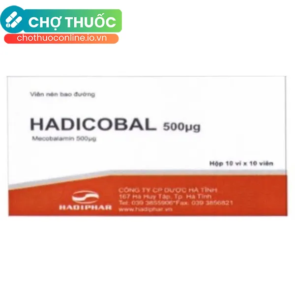 Thuốc Hadicobal 500µg Hadiphar hỗ trợ điều trị một số bệnh lý thần kinh ngoại biên (10 vỉ x 10 viên)