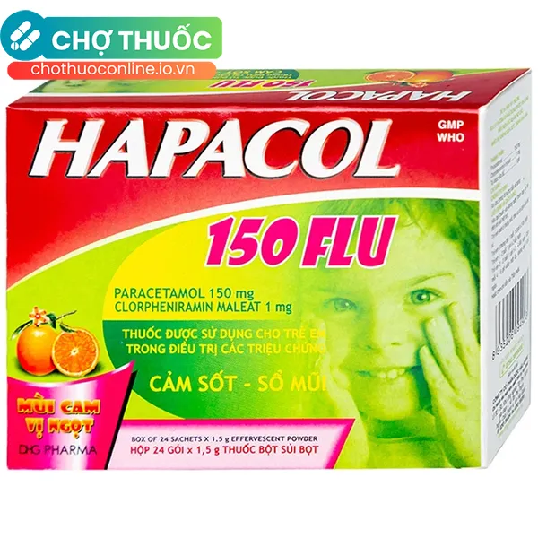 Thuốc Hapacol 150 Flu DHG điều trị triệu chứng cảm sốt, sổ mũi (24 gói)