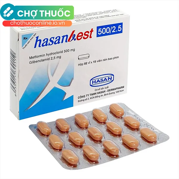 Thuốc Hasanbest 500/2,5 Hasan điều trị đái tháo đường tuýp 2 (2 vỉ x 15 viên)