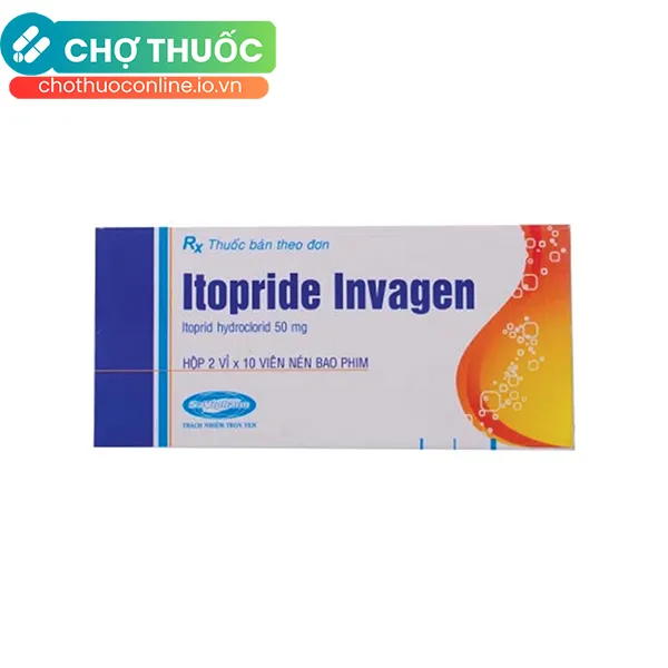 Thuốc Itopride Invagen điều trị viêm dạ dày, chướng bụng, đau bụng, chán ăn, ợ nóng (2 vỉ x 10 viên)
