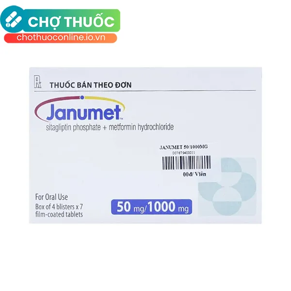Thuốc Janumet 50mg/1000mg Merck điều trị đái tháo đường type 2 (4 vỉ x 7 viên)