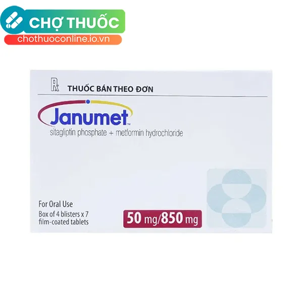 Thuốc Janumet 50mg/850mg điều trị đái tháo đường type 2 (4 vỉ x 7 viên)