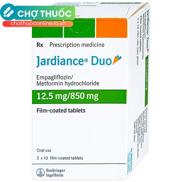 Thuốc Jardiance Duo 12.5mg/850mg Boehringer điều trị tiểu đường type 2 (3 vỉ x 10 viên)