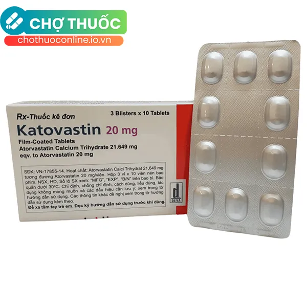 Thuốc Katovastin 20mg làm giảm cholesterol toàn phần (Hộp 3 vỉ x 10 viên)