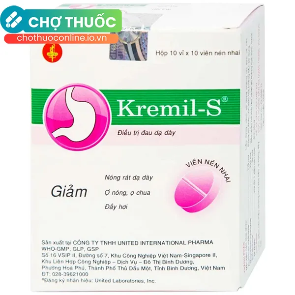Thuốc Kremil-S điều trị viêm dạ dày, viêm thực quản (Hộp 10 Vỉ x 10 Viên)