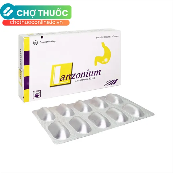 Thuốc Lanzonium 30mg hỗ trợ điều trị viêm loét dạ dày, tá tràng, thực quản (Hộp 30 viên)