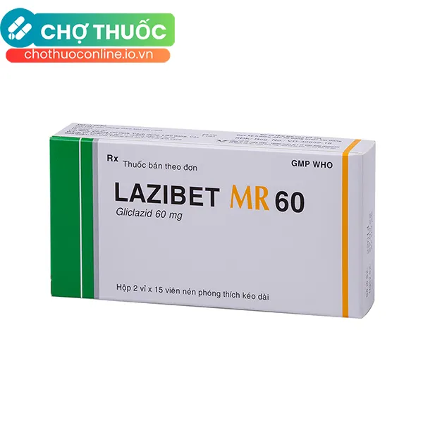 Thuốc Lazibet MR 60mg điều trị đái tháo đường type II (2 vỉ x 15 viên)