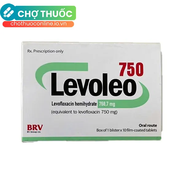 Thuốc Levoleo 750mg điều trị nhiễm khuẩn, viêm phổi (1 vỉ x 10 viên)