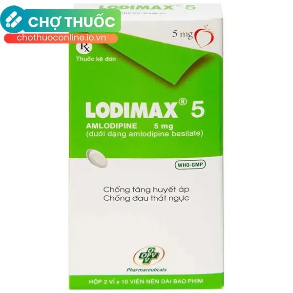 Thuốc Lodimax 5mg điều trị tăng huyết áp và bệnh mạch vành (2 vỉ x 10 viên)
