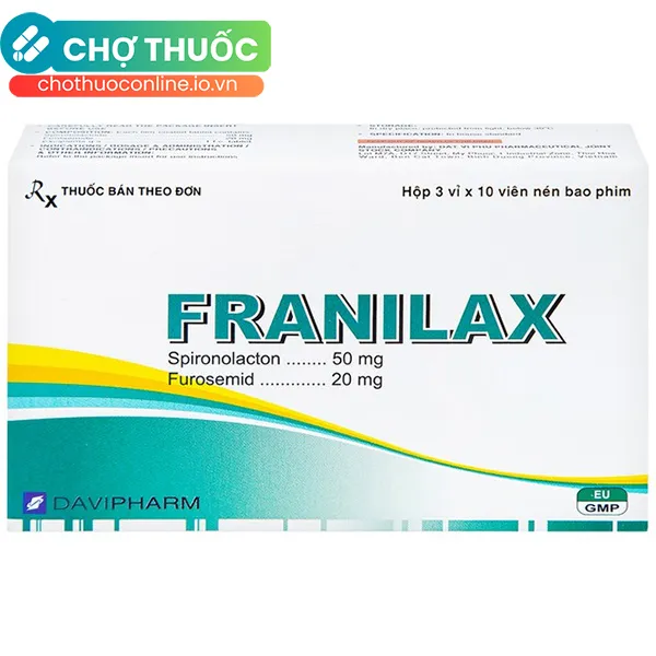 Thuốc lợi tiểu Franilax điều trị phù, tăng huyết áp (3 vỉ x 10 viên)