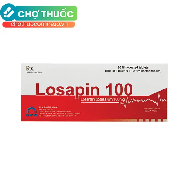 Thuốc Losapin 100mg SPM điều trị tăng huyết áp (3 vỉ x 10 viên)