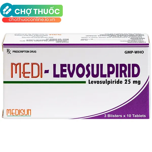 Thuốc Medi-Levosulpirid 25mg Medisun điều trị tâm thần phân liệt (3 vỉ x 10 viên)